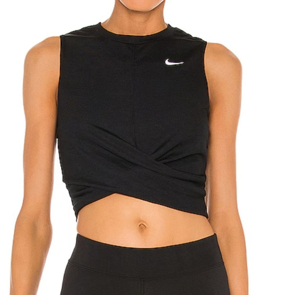 Nike Dri-FIT Black Twist Front Sleeveless Training Crop Tank Top Small